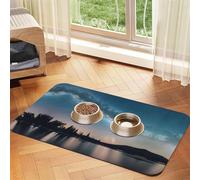 Tapis de nourriture absorbant et antidérapant en cuir synthétique pour chiens et chats Motif ciel nocturne et arbres