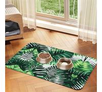 Tapis de nourriture absorbant et antidérapant en cuir synthétique pour chiens et chats Motif feuilles de bananier tropical