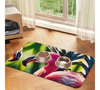 Tapis de nourriture absorbant et antidérapant en cuir synthétique pour chiens et chats Motif flamants roses tropicaux et ananas