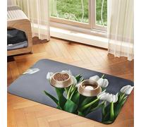 Tapis de nourriture absorbant et antidérapant en cuir synthétique pour chiens et chats Motif fleurs et tulipes blanches