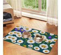 Tapis de nourriture absorbant et antidérapant en cuir synthétique pour chiens et chats Motif fleurs sauvages et marguerites