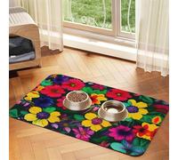 Tapis de nourriture absorbant et antidérapant en cuir synthétique pour chiens et chats Motif fleurs arc-en-ciel