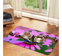 Tapis de nourriture absorbant et antidérapant en cuir synthétique pour chiens et chats Motif floral et papillon