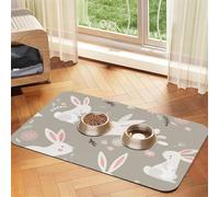 Tapis de nourriture absorbant et antidérapant en cuir synthétique pour chiens et chats - Motif lapin de Pâques - Fond en caoutchouc