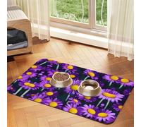 Tapis de nourriture absorbant et antidérapant en cuir synthétique pour chiens et chats Motif marguerites Violet