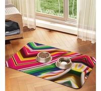 Tapis de nourriture absorbant et antidérapant en cuir synthétique pour chiens et chats Motif rayures arc-en-ciel
