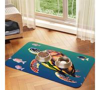Tapis de nourriture absorbant et antidérapant en cuir synthétique pour chiens et chats Motif tortue de mer avec poissons