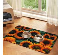 Tapis de nourriture absorbant et antidérapant en cuir synthétique pour chiens et chats Motif tournesol Orange