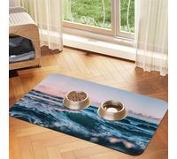 Tapis de nourriture absorbant et antidérapant en cuir synthétique pour chiens et chats Motif vagues de l'océan
