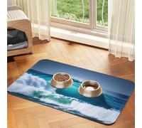 Tapis de nourriture absorbant et antidérapant en cuir synthétique pour chiens et chats Motif vagues de l'océan