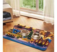 Tapis de nourriture absorbant et antidérapant en cuir synthétique pour chiens et chats Motif village de Noël