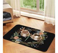 Tapis de nourriture absorbant pour chien et chat - Séchage rapide - Distributeur d'eau - Antidérapant - Image de libellule dans une couronne - Tapis de gamelle pour chat - Accessoires pour animaux de