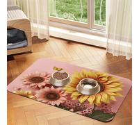 Tapis de nourriture absorbant pour chien et chat - Séchage rapide - Distributeur d'eau pour chien - Tapis antidérapant pour chiens - Grand tournesol - Tapis de gamelle pour chat - Accessoires pour