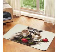 Tapis de nourriture amusant pour chien raton laveur - 40,6 x 61 cm - Antidérapant - Super absorbant - Passe au lave-vaisselle - Pour nourriture et eau - Joli tapis d'alimentation en caoutchouc à