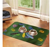 Tapis de nourriture coloré pour chien, motif libellule, tapis d'alimentation absorbant pour gamelles d'eau et de nourriture - Tapis de placement antidérapant pour sols - Imperméable - Séchage rapide