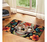 Tapis de nourriture coloré pour chien, motif tête de mort, 30,5 x 45,7 cm, antidérapant, super absorbant, passe au lave-vaisselle, pour nourriture et eau, joli tapis d'alimentation en caoutchouc à