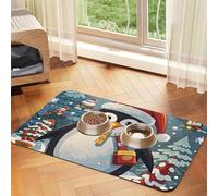Tapis de nourriture de Noël amusant pour chien pingouin 30,5 x 45,7 cm, antidérapant, super absorbant, passe au lave-vaisselle, pour la nourriture et l'eau, joli tapis d'alimentation en caoutchouc à