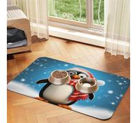 Tapis de nourriture de Noël amusant pour chien pingouin 30,5 x 45,7 cm, antidérapant, super absorbant, passe au lave-vaisselle, pour la nourriture et l'eau, joli tapis d'alimentation en caoutchouc à