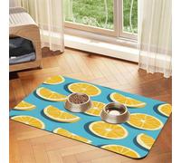 Tapis de nourriture en forme de cale de citron pour animaux domestiques, 60 x 40 cm, absorbant, antidérapant, en cuir synthétique, fond en caoutchouc, séchage rapide, tapis de table enroulable pour