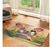 Tapis de nourriture en forme de lapin mignon en colère de 43,7 x 30 cm, absorbant et antidérapant, en cuir synthétique avec fond en caoutchouc, séchage rapide, tapis de table enroulable pour gamelle