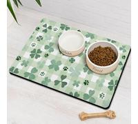 Tapis de nourriture et d'eau pour chien, motif trèfles verts, empreintes de pattes de trèfle, trèfle porte-bonheur pour le sol, antidérapant, imperméable, super absorbant, facile à nettoyer, 30,5 x