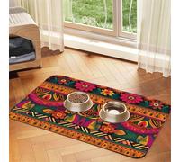 Tapis de nourriture mexicain pour chien, art folklorique bohème, 30,5 x 45,7 cm, antidérapant, super absorbant, passe au lave-vaisselle, pour la nourriture et l'eau, joli tapis d'alimentation en