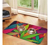 Tapis de nourriture multicolore pour chien, motif feuilles de mauvaises herbes, 40,6 x 61 cm, antidérapant, super absorbant, passe au lave-vaisselle, pour la nourriture et l'eau, joli tapis