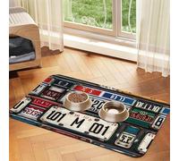 Tapis de nourriture pour animaux de compagnie avec impression ancienne plaque d'immatriculation - Absorbant et antidérapant - En cuir synthétique - Pour chiens et chats