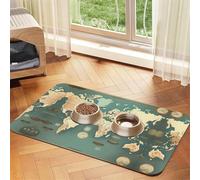 Tapis de nourriture pour animaux de compagnie imprimé carte du monde rétro absorbant antidérapant en cuir PU tapis d'alimentation pour chiens chats Pet Bowl napperon