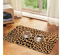 Tapis de nourriture pour animaux de compagnie imprimé girafe absorbant antidérapant en cuir synthétique pour chiens et chats Fond en caoutchouc