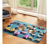 Tapis de nourriture pour animaux de compagnie imprimé grues en papier origami absorbant antidérapant en cuir synthétique pour chien chat animal domestique