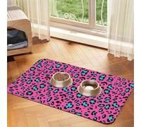 Tapis de nourriture pour animaux de compagnie imprimé léopard absorbant antidérapant en cuir synthétique pour chiens et chats Fond en caoutchouc