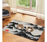 Tapis de nourriture pour animaux de compagnie imprimé paysage chinois tapis absorbant antidérapant en cuir PU pour chien chat bol napperon