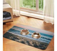Tapis de nourriture pour animaux de compagnie imprimé plage et mer Tapis absorbant antidérapant en cuir PU pour chien chat bol napperon