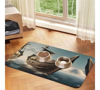 Tapis de nourriture pour animaux de compagnie motif bateau viking absorbant antidérapant en cuir synthétique pour chien chat