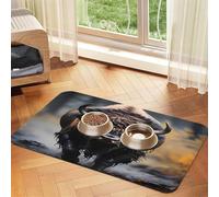 Tapis de nourriture pour animaux de compagnie motif bison d'Amérique du Nord - 43,7 x 30 cm - Absorbant et antidérapant - En cuir synthétique - Dessous en caoutchouc - Séchage rapide - Rouleau - Pour