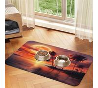 Tapis de nourriture pour animaux de compagnie, motif coucher de soleil tropical, 43,7 x 30 cm, absorbant et antidérapant en cuir synthétique avec fond en caoutchouc, séchage rapide