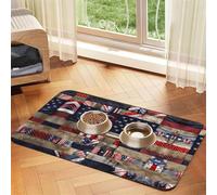 Tapis de nourriture pour animaux de compagnie Motif drapeau américain Patchwork absorbant antidérapant en cuir PU Tapis d'alimentation pour chiens chats Pet Bowl Set de table