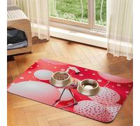 Tapis de nourriture pour animaux de compagnie, motif flamant rose et ballons, 60 x 40 cm, absorbant et antidérapant, en cuir synthétique, dessous en caoutchouc, séchage rapide, tapis de table