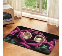 Tapis de nourriture pour animaux de compagnie Motif gothique rose absorbant antidérapant en cuir synthétique pour chien chat