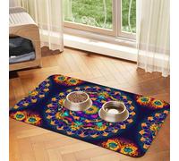 Tapis de nourriture pour animaux de compagnie motif mandala absorbant antidérapant en cuir PU pour chien chat animal domestique set de table