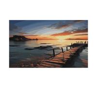 Tapis de nourriture pour chat et chat Motif paysage marin coucher de soleil océan plage - Tapis d'alimentation antidérapant pour chien facile à nettoyer pour la nourriture et l'eau, tapis de gamelle