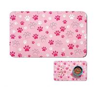 Tapis de nourriture pour chat et chien - Tapis absorbant pour gamelle d'eau - Rose - Motif empreintes de pattes mignonnes - Tapis rectangulaire absorbant à séchage rapide pour nourriture et