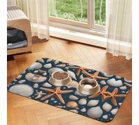 Tapis de nourriture pour chat imprimé étoiles de mer et coquillages pour le sol pour animaux de compagnie, tapis de gamelle d'eau pour chien, essentiel pour chien