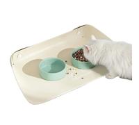 Tapis de nourriture pour chat - Set de table semi-fermé pour nourrir les animaux de compagnie - Bac de récupération étanche pour les liquides renversés - Tapis de gamelle avec bord surélevé