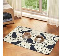 Tapis de nourriture pour chats persans noirs, 43,7 x 30 cm, absorbant, antidérapant, en cuir synthétique, dessous en caoutchouc, séchage rapide, tapis de table enroulable pour gamelles pour animaux