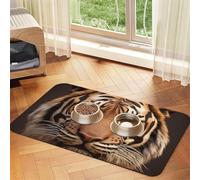 Tapis de nourriture pour chien 3D en forme de tête de tigre, 40,6 x 61 cm, antidérapant, super absorbant, passe au lave-vaisselle, pour nourriture et eau, joli tapis d'alimentation en caoutchouc à