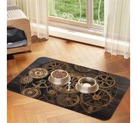 Tapis de nourriture pour chien à engrenages Steampunk - 40,6 x 61 cm - Antidérapant et super absorbant - Passe au lave-vaisselle - Pour nourriture et eau - Joli tapis d'alimentation à séchage rapide