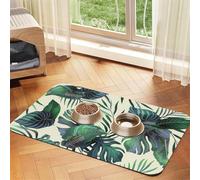 Tapis de Nourriture pour Chien à Motif de Feuilles Tropicales, Absorbant et à séchage Rapide, avec Caoutchouc antidérapant pour gamelles d'eau et de Nourriture pour Chien