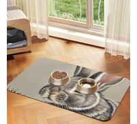 Tapis de nourriture pour chien à motif lapin dessiné à la main - 40,6 x 61 cm - Antidérapant et super absorbant - Passe au lave-vaisselle - Pour nourriture et eau - Joli tapis d'alimentation en